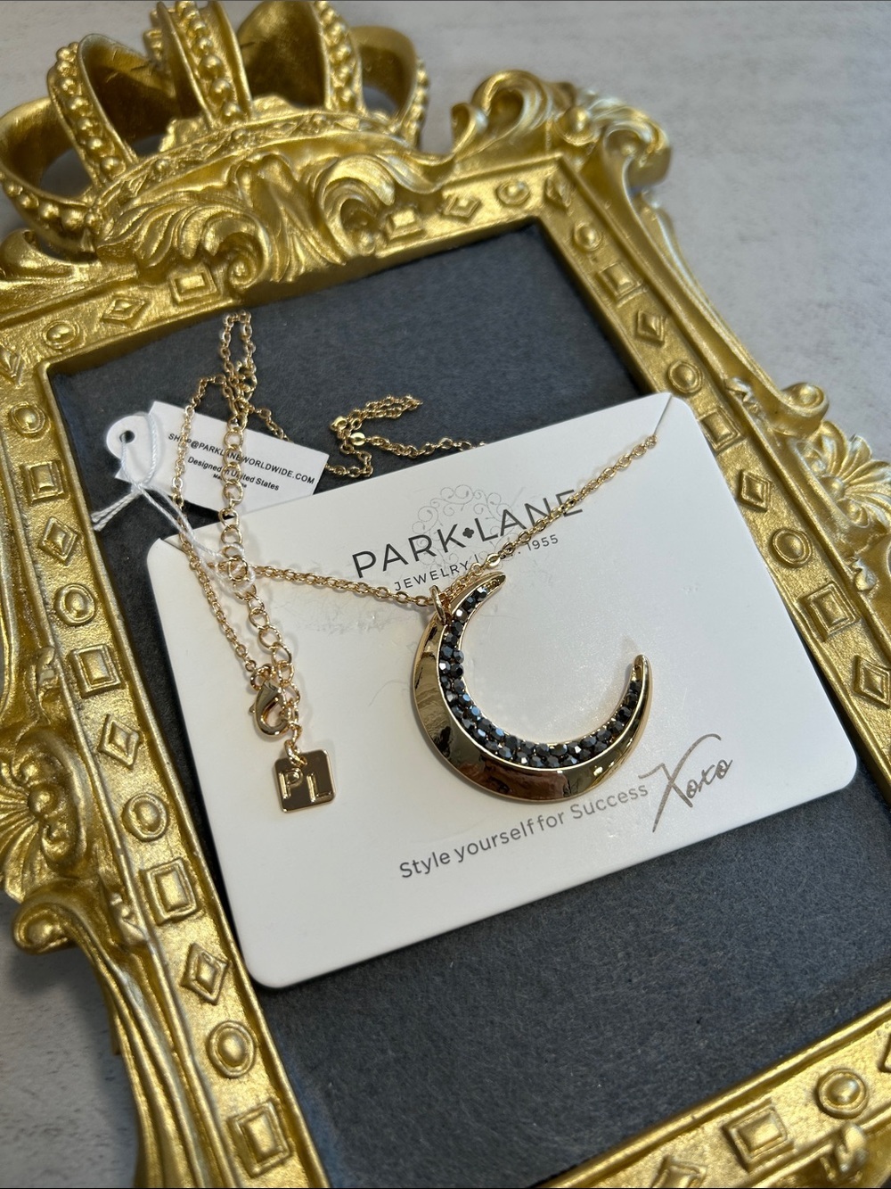 Park Lane Gold Crescent Moon Necklace with Black Accents